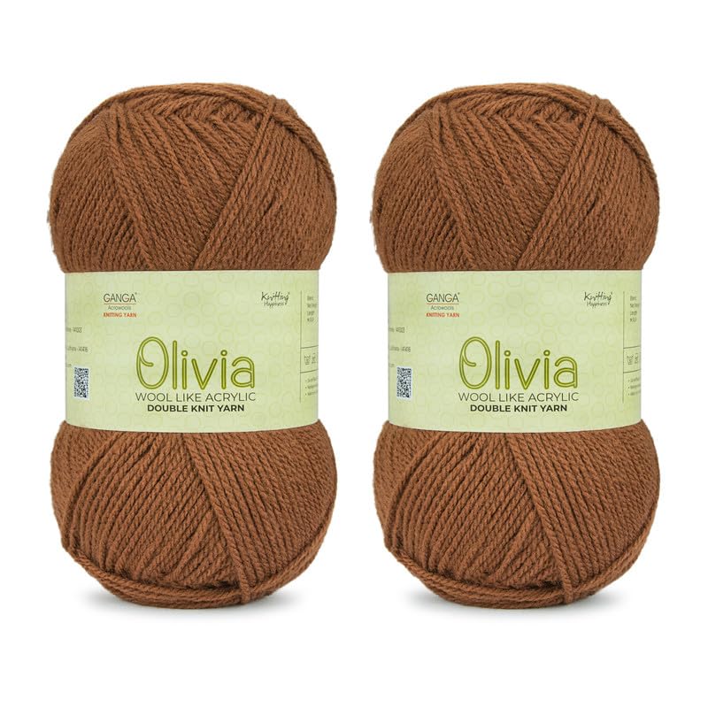 Image of Ganga Acrowools Acrylic Olivia, Double Knit Yarn. Hand Knitting and Crochet Yarn. Oekotex Class 1 Certified. Pack of 2 Balls - 100Gms Each. Shade No. - OLV044, Brown Bramble