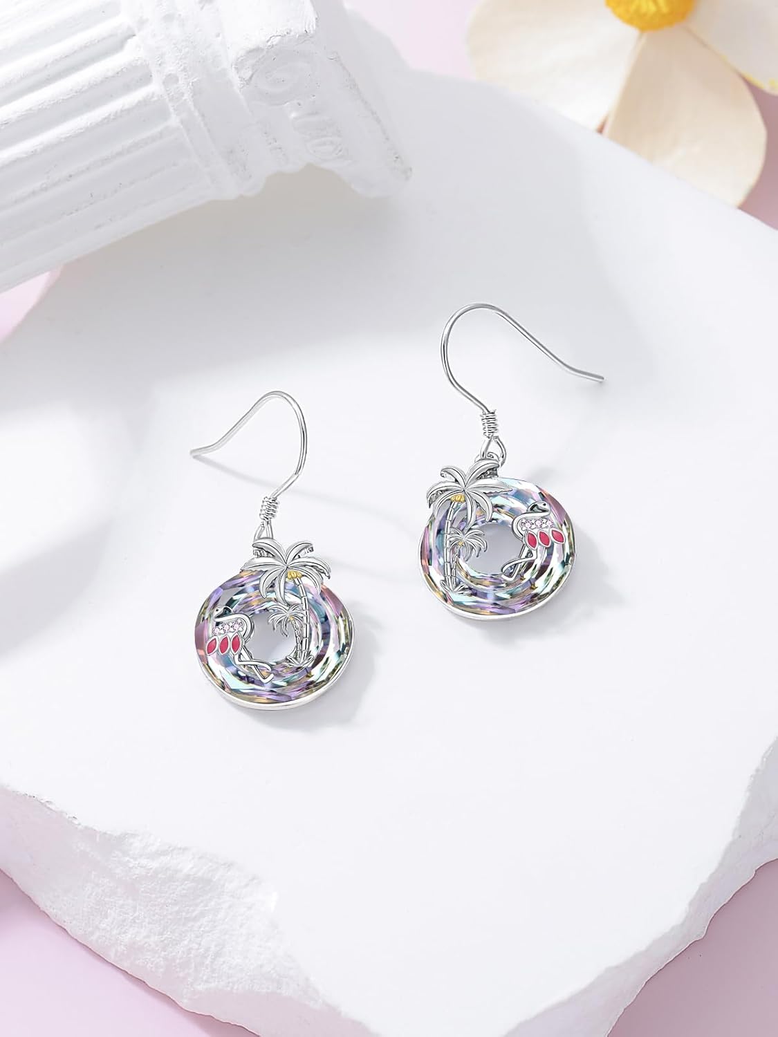 TOUPOP Flamingo Earrings 925 Sterling Silver Crystal Flamingo Gifts Palm Tree Flamingo Jewelry Birthday Valentines Day Gifts for Women Her - Image 4