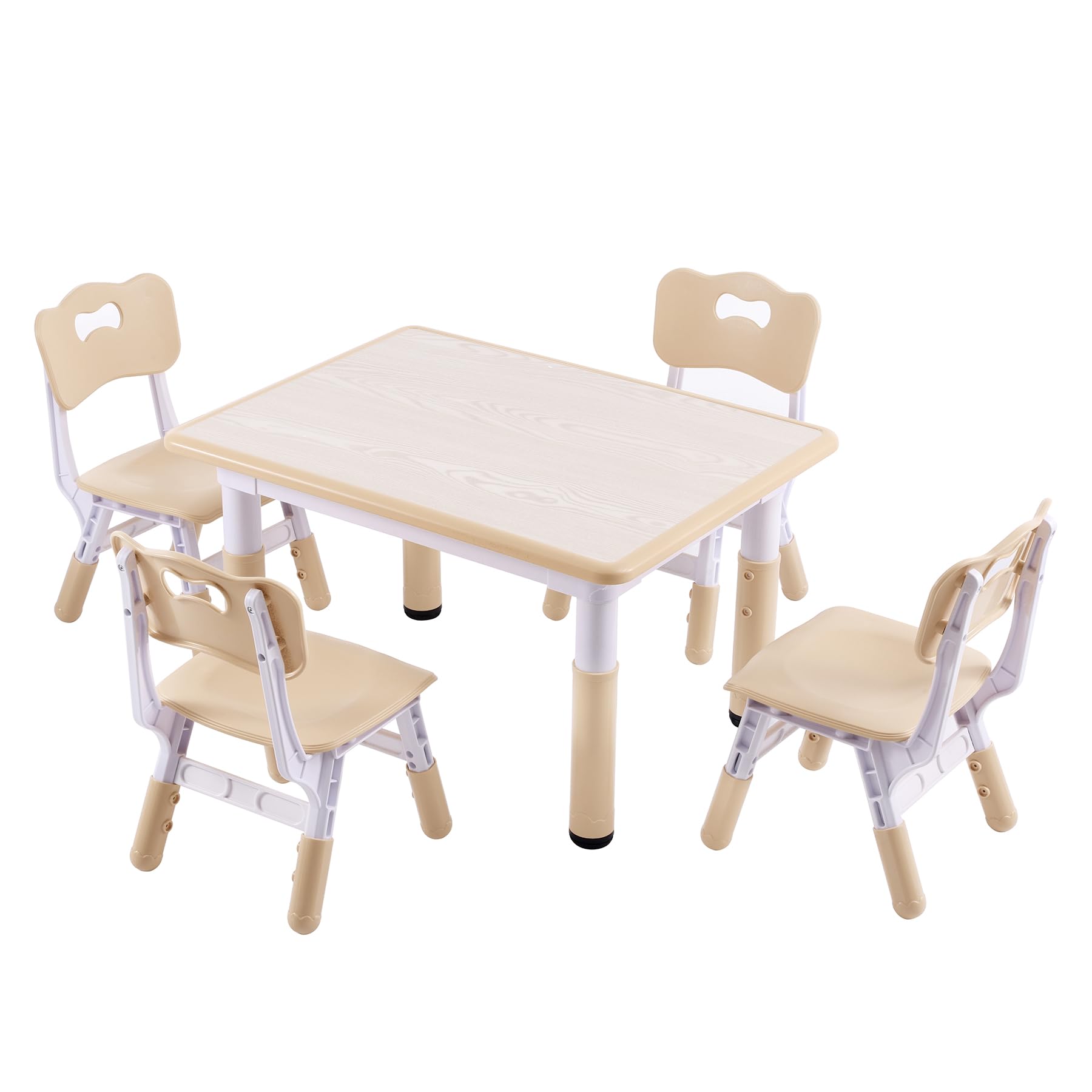 DOREROOM Height-Adjustable Kids Table and 4 Chairs Set, Toddler Table and Chair Set with Graffiti Desktop, 31.5''L x 23.6''W Children Activity Table for Daycare, Classroom, Home