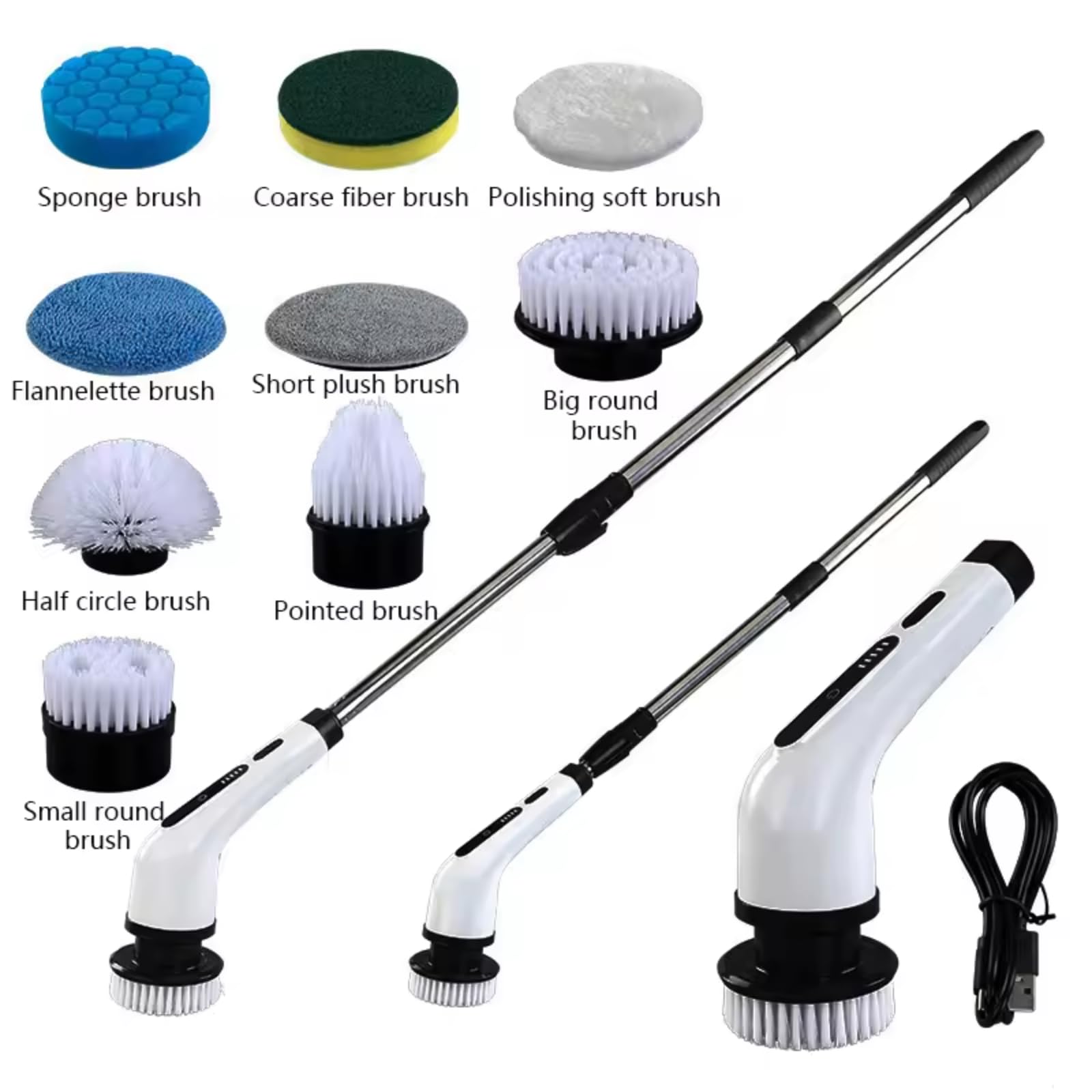 Trenzeo Electric Spin Scrubber 9 in 1 Cleaning Brush with Adjustable Long Handle,Dual Speed, IPX7 Waterproof Bathroom,Kitchen - Image 2
