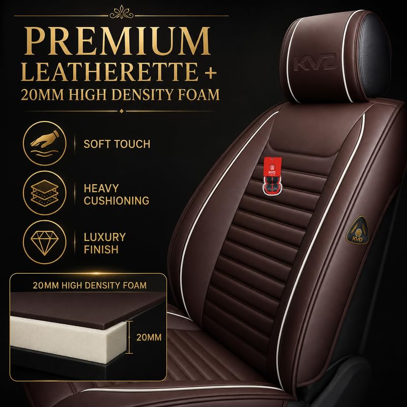 Image of KVD AUTOZONE Heavy Nappa Leather Luxury Car Seat Cover Compatible with Isuzu D-Max /V-Cross Coffee + White (5 Year Warranty) - Dz016 /119