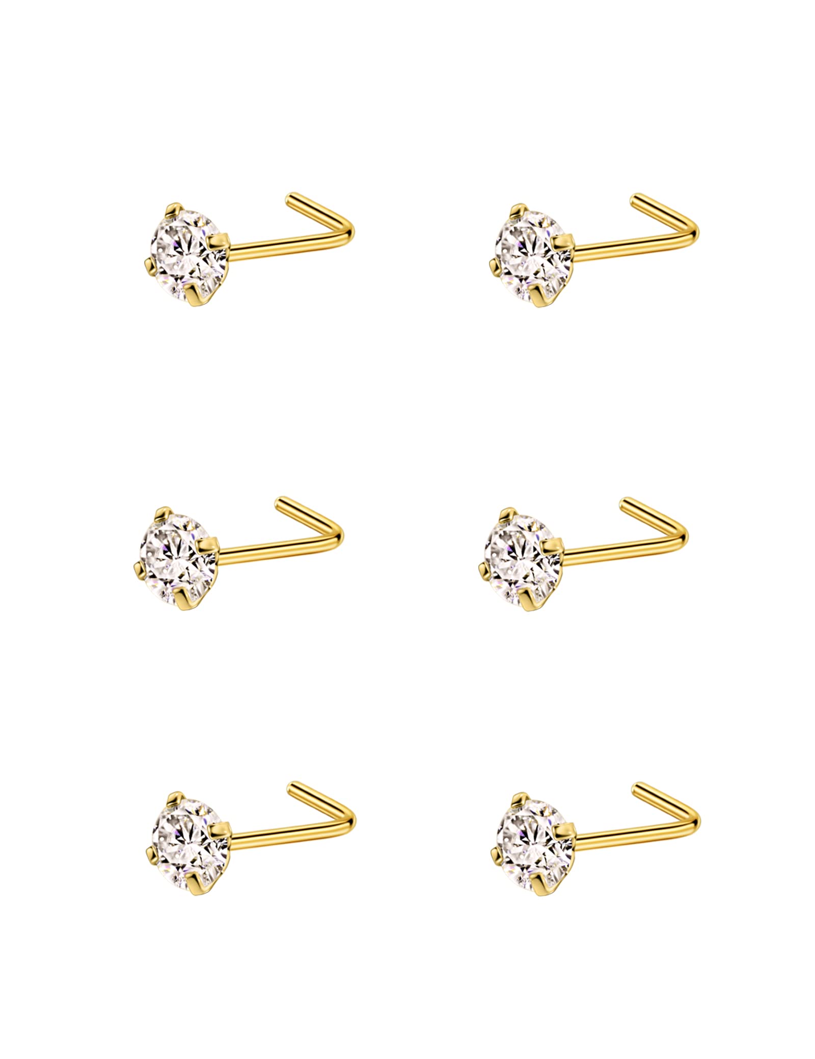FANSING Nose Studs for Women Men L Shaped Nose Rings Surgical Steel Nostril Piercing Jewelry with Cubic Zirconia End