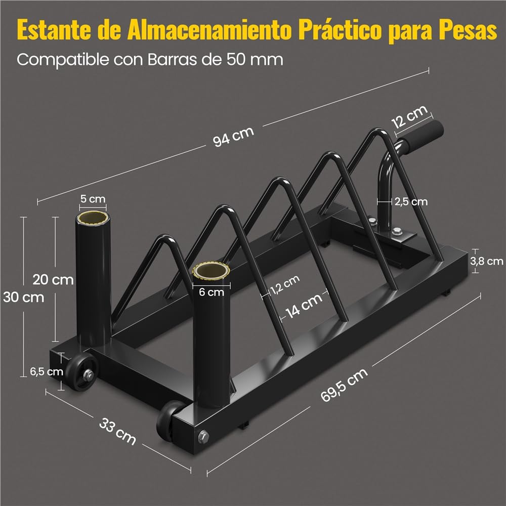 Yaheetech Soporte para Discos Olímpicos Horganizador de Placas | Organizador de Pesas Discos, de 4 Ranuras para Placas, Soporte de Planchas para Fitness Gym Negro
