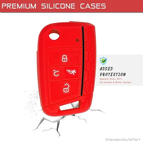 Miniatura 3 de StandardAutoPart Funda de silicona para llave inteligente remota de proximidad de 4 botones compatible con Volkswagen Golf Jetta GTI (rojo)