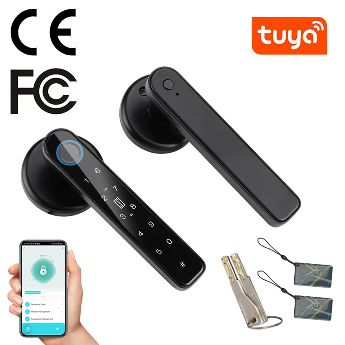 Serrure Intelligente, poignée de Porte de Verrouillage 5 en 1, Mot de Passe du Clavier électronique, Identification Bluetooth, clé d'empreinte Digitale numérique étanche (Noir)