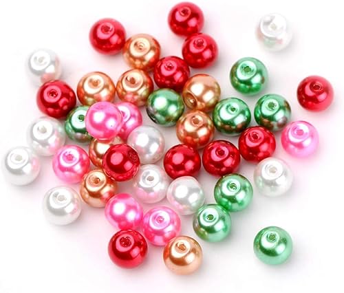 Miniatura 2 de Pandahall - 100 cuentas de perlas de cristal perlado de mezcla de Navidad de 0.315 pulgadas (0.315 in), cuentas espaciadoras sueltas para