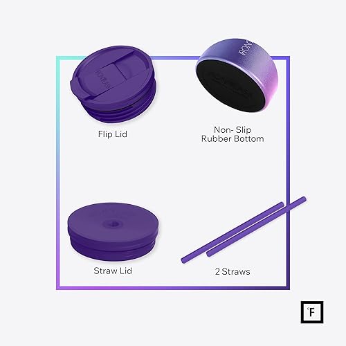 Miniatura 3 de IRON FLASK Co-Pilot - Vaso aislado con popote y tapas abatibles, botella portavasos, para bebidas calientes y frías, a prueba de fugas, agua, taza