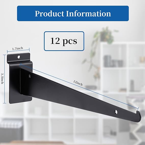 Slatwall Shelf Brackets Metal - 12 Slat Wall Shelf Brackets with Lip Slatwall Accessories 12pcs (12)