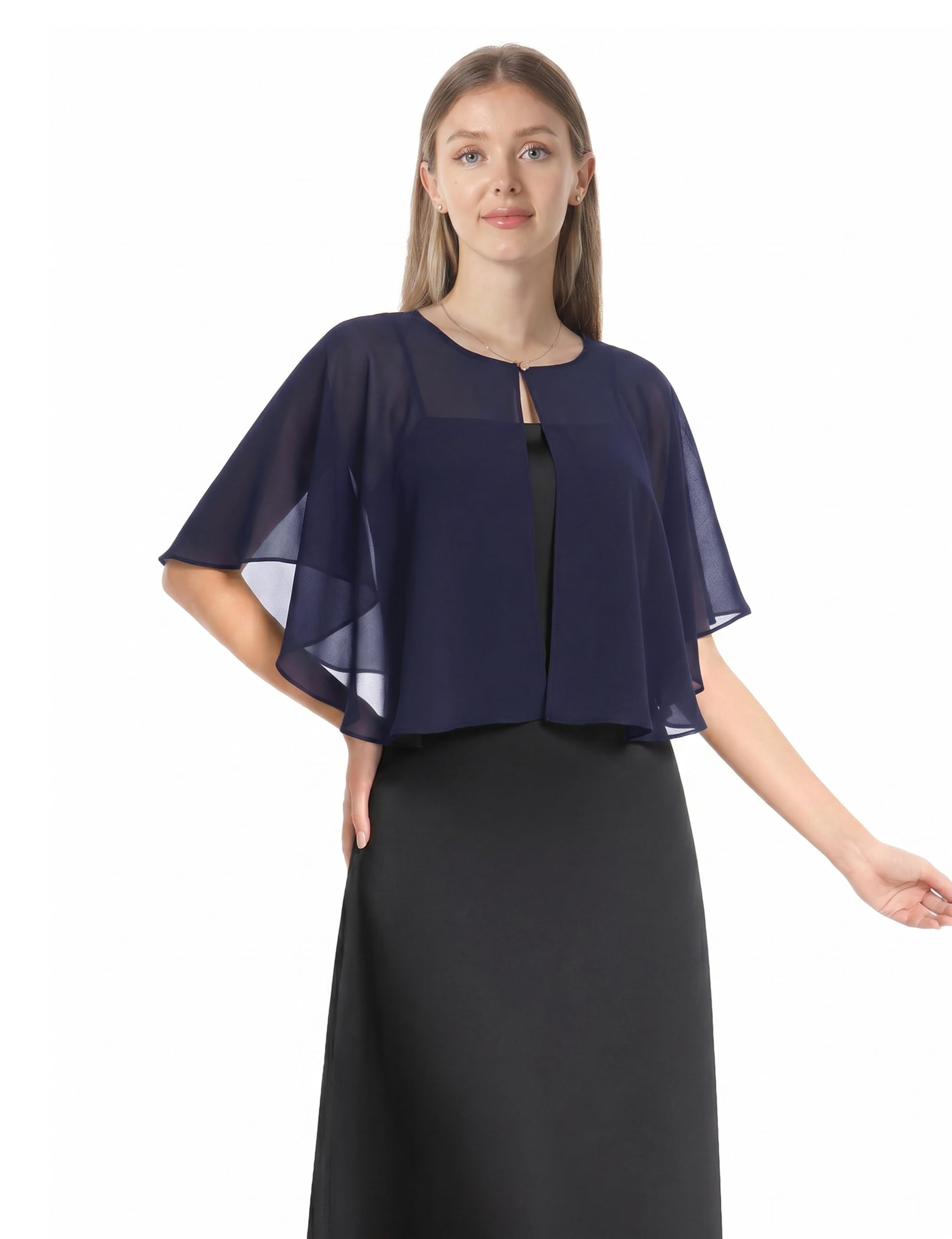 Soft Capelets capes Shawls and Wraps for Dress Chiffon Shrug Wedding Cape Cover Up, Navy, One Size