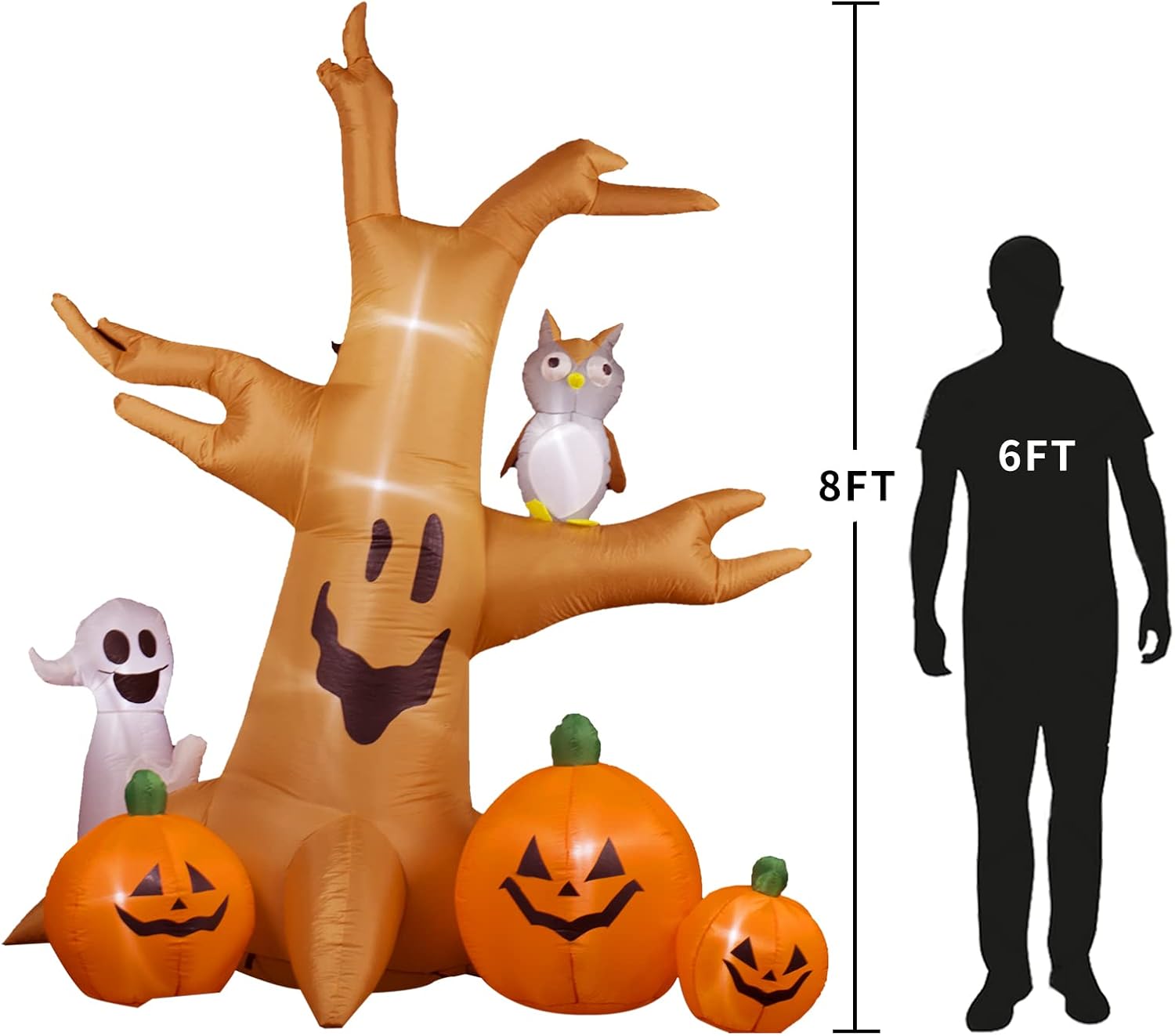 HOLLO STAR 8 Ft Halloween Inflatable Yard Decor, Blow Up Lighted Dead Tree with Ghost & Owl, Outdoor Indoor Holiday Decorations with LED Lights for Home Lawn