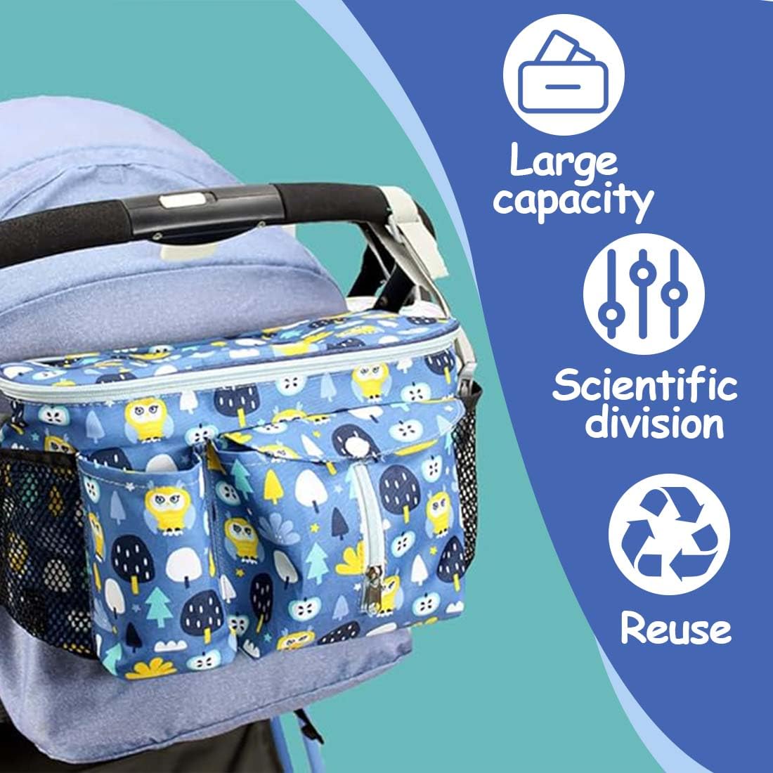 Organizador universal para cochecito de bebé - Organizador grande para cochecito de bebé - Bolso multifuncional para cambiar pañales - Práctico bolso para cochecito.