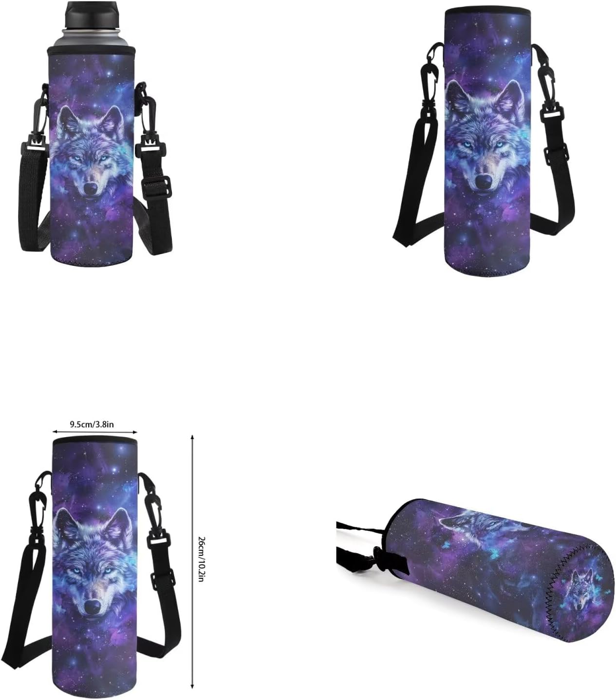 Galaxy Wolf Backpack for Girls Kids Backpack with Lunch Box Water Bottle Holder and Aesthetic Pencil Case 4PCS Set Bookbag with Front Pocket for School 17" Sturdy School Bag with Side Pocket
