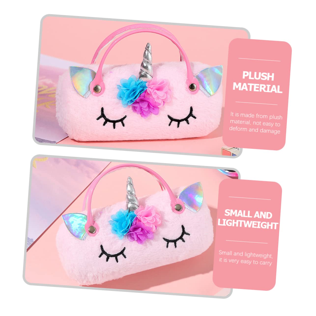 tragbare Brillentasche Einhorn Brillenetui Aufbewahrung von Sonnenbrillen tragbares brillenetui kinder brillenetui brillen case Handbrillenetui Sonnenbrillenetui Plüsch Rosa