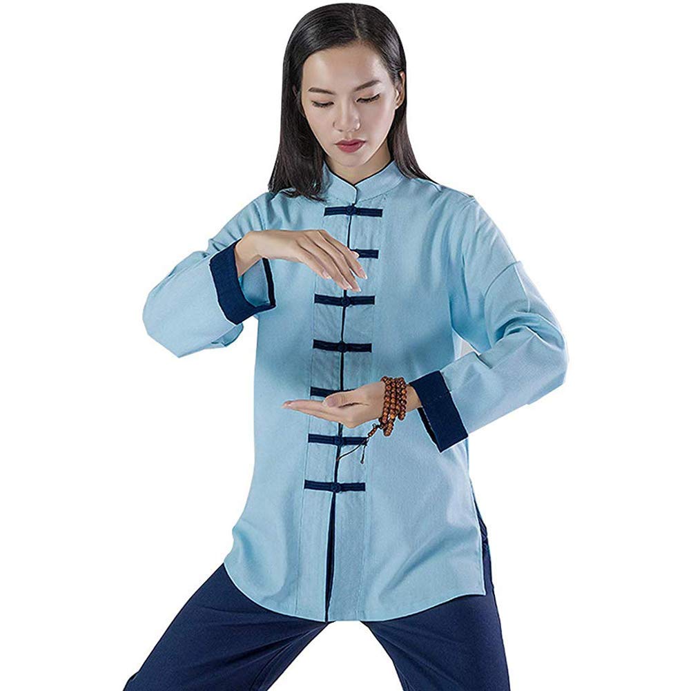 Robe de Tai Chi bleu taille L idéale pour séances de méditation Zen en plein air