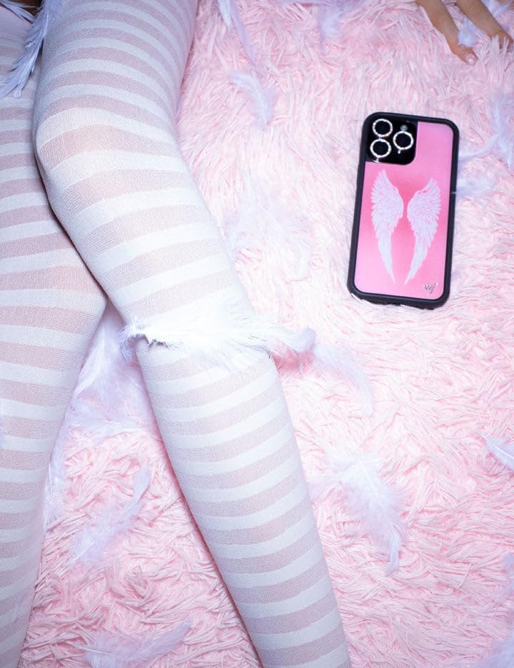 Wildflower Cases - Compatible with iPhone 17 | Protective Black Bumper, 6.5ft Drop Test Certified, Women Owned Small Business | Pink White Wings Aesthetic Trendy | Angel Baby