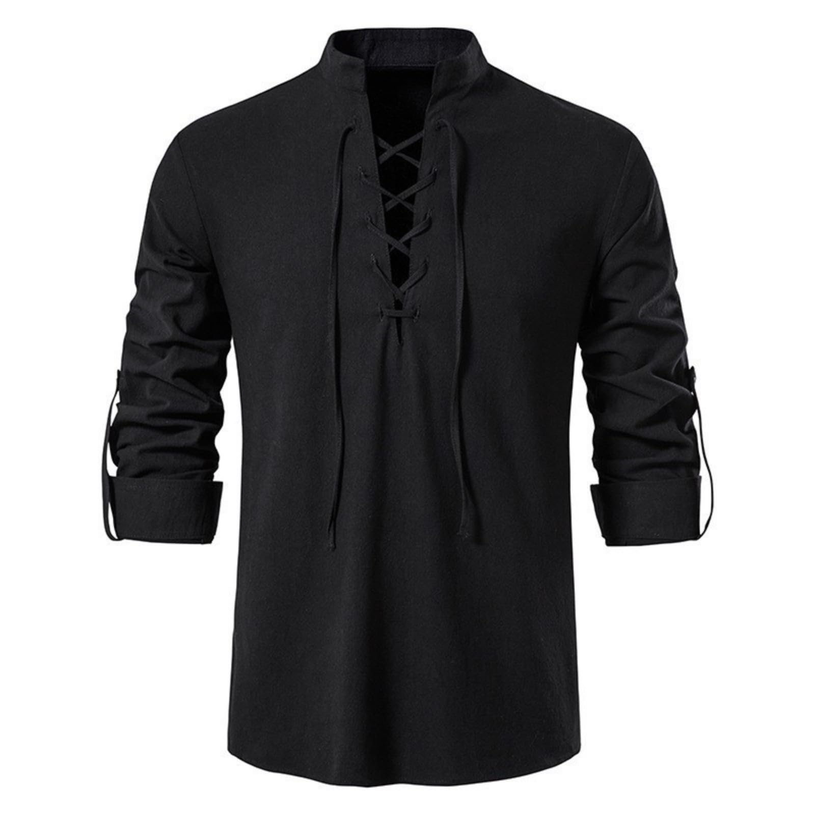 Mens Linen Shirt,Renaissance Costume Men,Medieval Renaissance Shirt Long Sleeve Retro Lace up Victorian Blouse Pirate Cosplay Vampire Steampunk Poet Viking Ren Faire Costume
