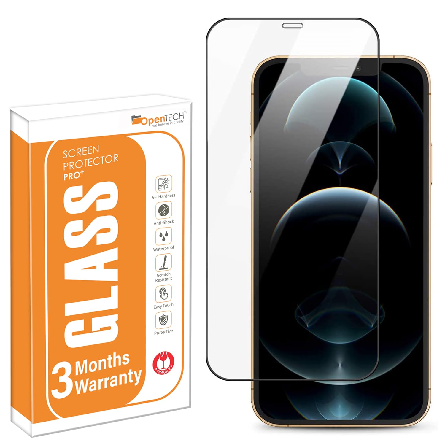 Military-Grade Tempered Glass Screen Protector Compatible for iPhone 12 Pro Max with Edge to Edge Coverage and Easy Installation kit