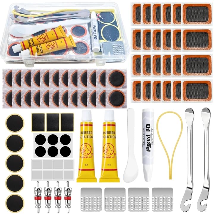 Nadinsta 85 Pièces Kit Rustine Velo, Rustine Chambre a Air Moto, Kit de Reparation Pneu Vélo, Kit de Crevaison Vélo pour Les Vélos de Route, Montagne,...
