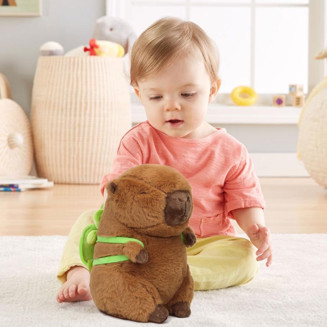Capibara Peluche, 23 cm Peluche Capybara Bambola, Simpatico Capybara Plush, Pupazzo Kapibara Cute, Simpatico kapybara Plush, Capibara Peluche Giocattolo con Zaino di Tartaruga per Ragazzi Ragazze
