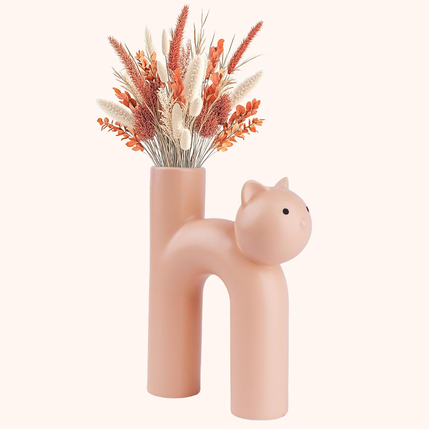 Cat Vase for Flowers, Cute Ceramic Vase Decor for Home, Pink Vase for Shelf Desk Bedroom, Cat Lover Gifts for Women, Cat Mom Gifts, Flower Vase for Dried Flowers, Pampas Grass