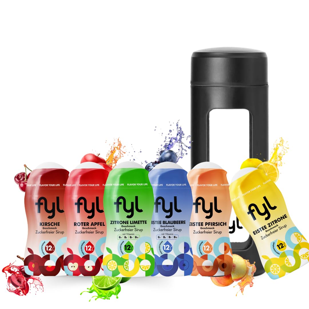 fyl Zuckerfreier Sirup Starterset für 72L Zero Getränk + 460ml Trinkflasche - Perfekter Durstlöscher für zu Hause und Unterwegs – Vitaminreich