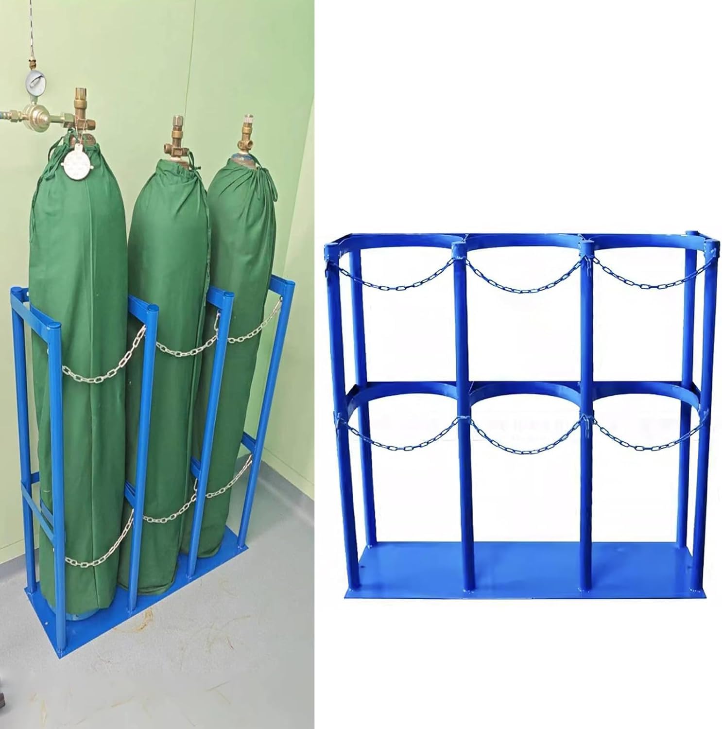 GHHVFEC Oxygen cylinder rack,Heavy Duty Oxygen Tank Holder Rack - Secure Storage for Oxygen, Propane, CO2, Nitrogen Cylinders - Durable, Space-Saving Design (65x22x60cm/25.6x8.6x23.6in)