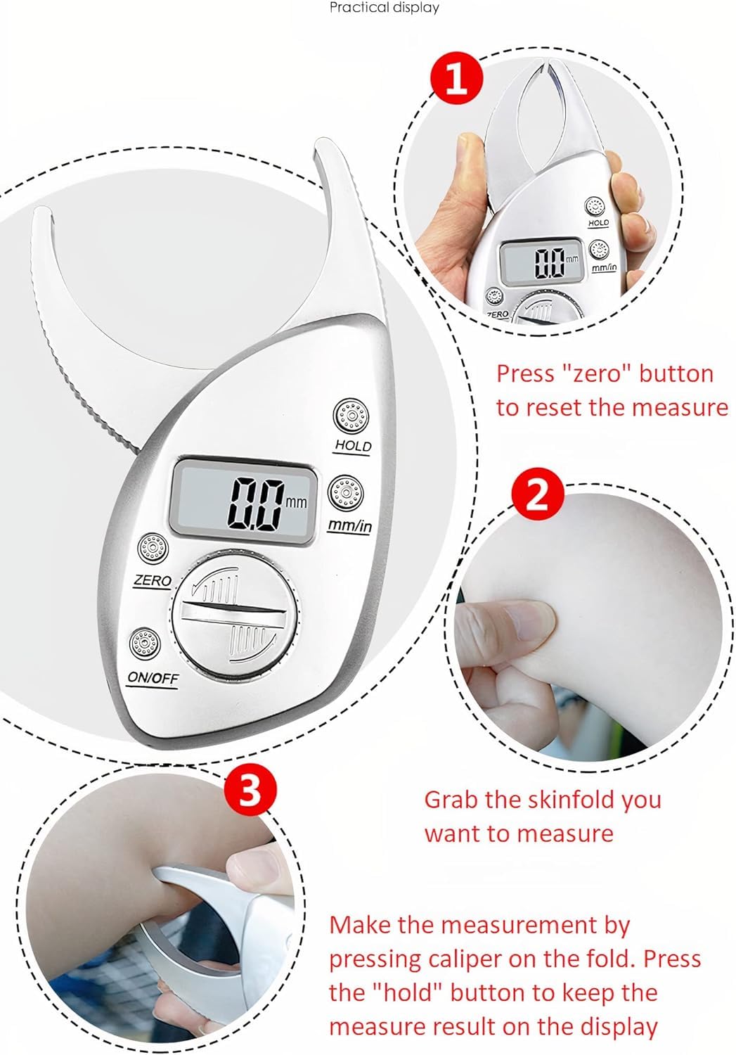 Tyenaza Portable di Grasso Pinza Tester, Misuratore Digitale per Misurazione del Grasso Corporeo, Display LCD e Alimentato a Batteria per Uomini e Donne
