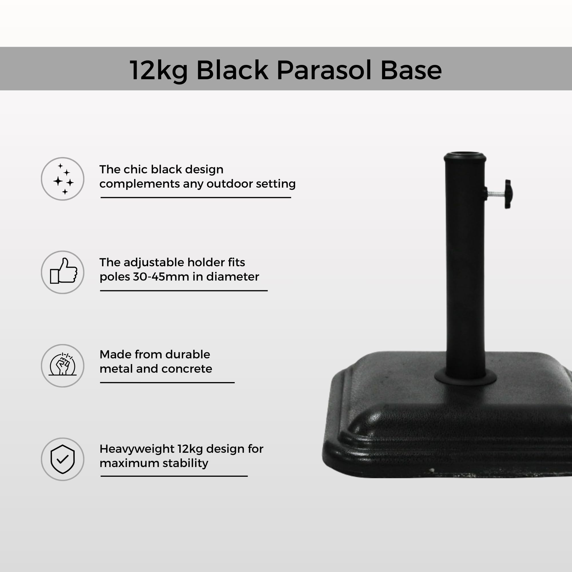 Gerimport Base Soporte de Sombrilla Pie de Parasol 12 KG Negro para MÁSTIL DIAMENTRO 3 CM - 4.5CM