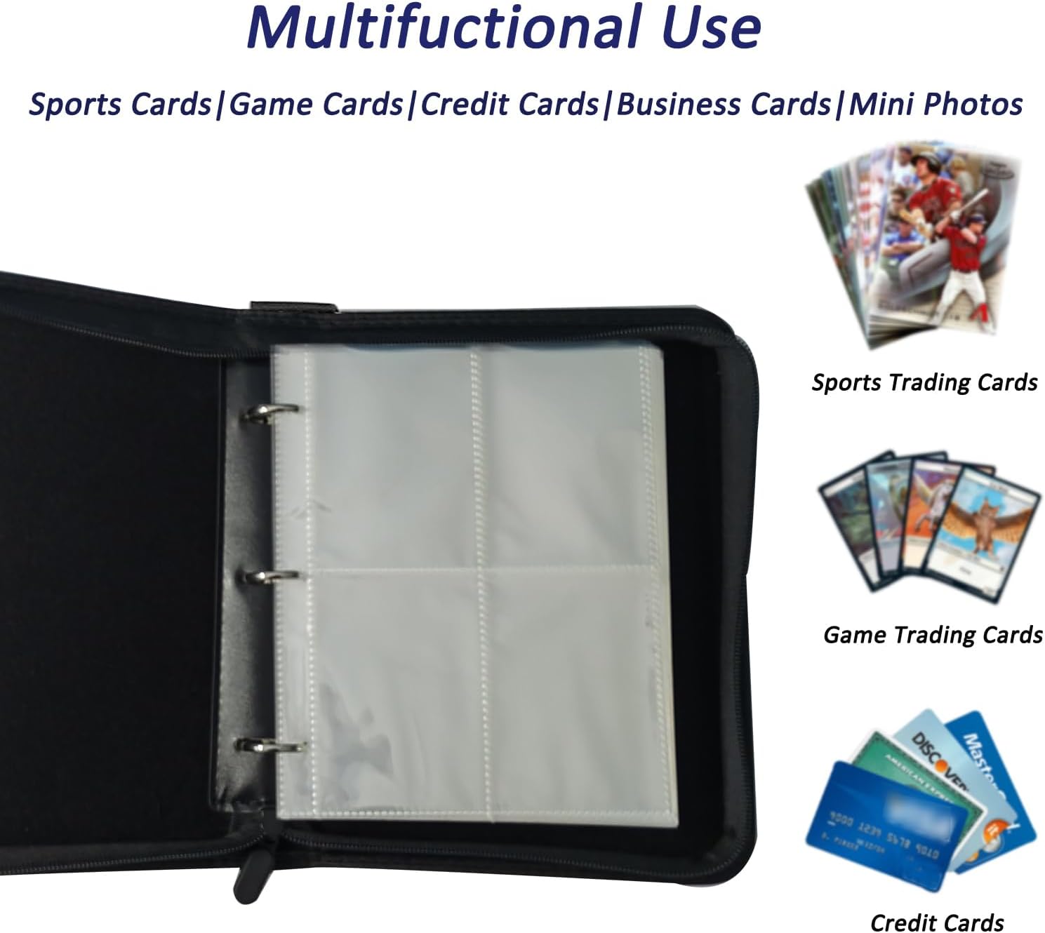 Trading Card Binder 4 Pocket, 3-Ring Zipper 400 Pockets Binder with 50 Removable Sleeves，Card Holder Album for Trading Cards,MTG, TCG, Yugioh Cards (Cat Monster)