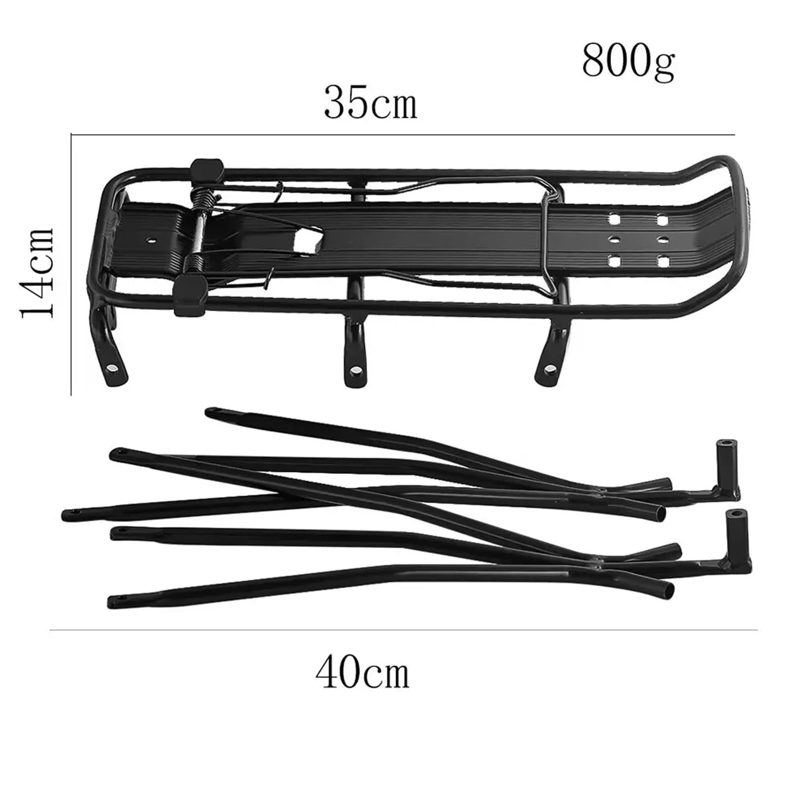 Tylny bagażnik rowerowy, Aluminiowy tylny bagażnik, wyjmowany, czarny, 35x14 cm, do rowerów górskich