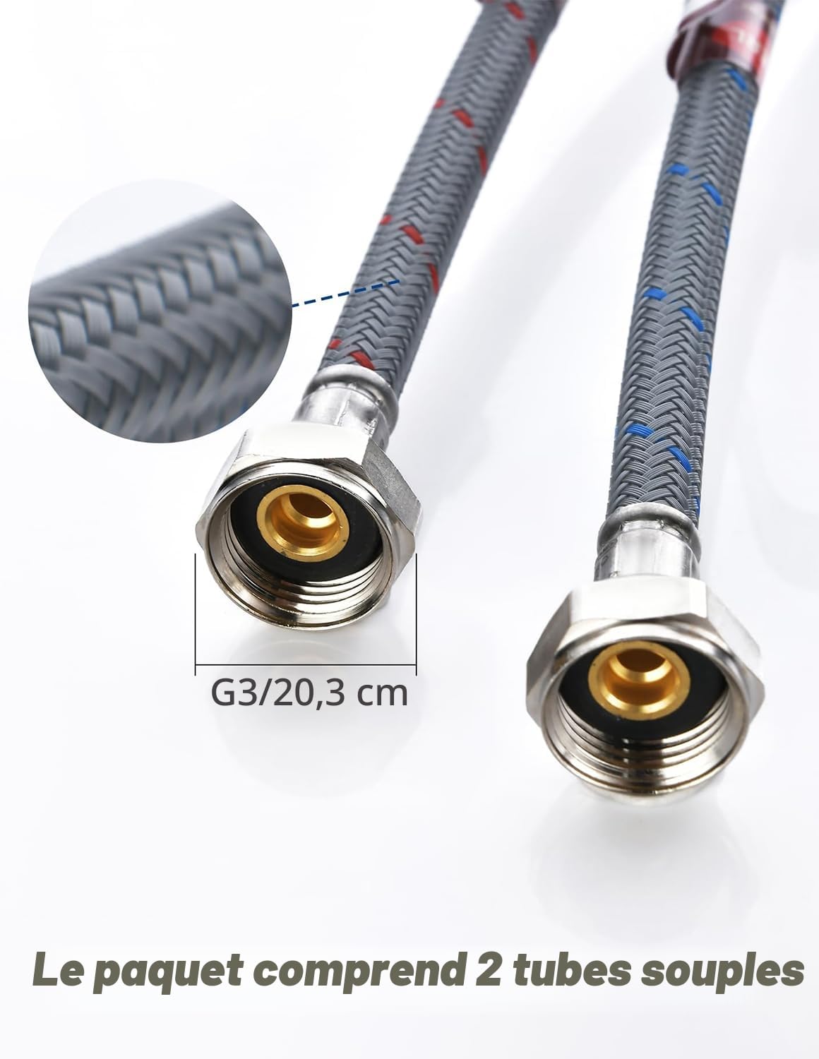 Flexible Robinet Cuisine, Robinet Mitigeur Cuisine, Robinet Cuisine Douchette, Pivotant à 360° Mitigeur Evier en Acier Inoxydable Gris Brossé, 2 Modes de Jet, Livré avec 2 Flexibles 3/8"