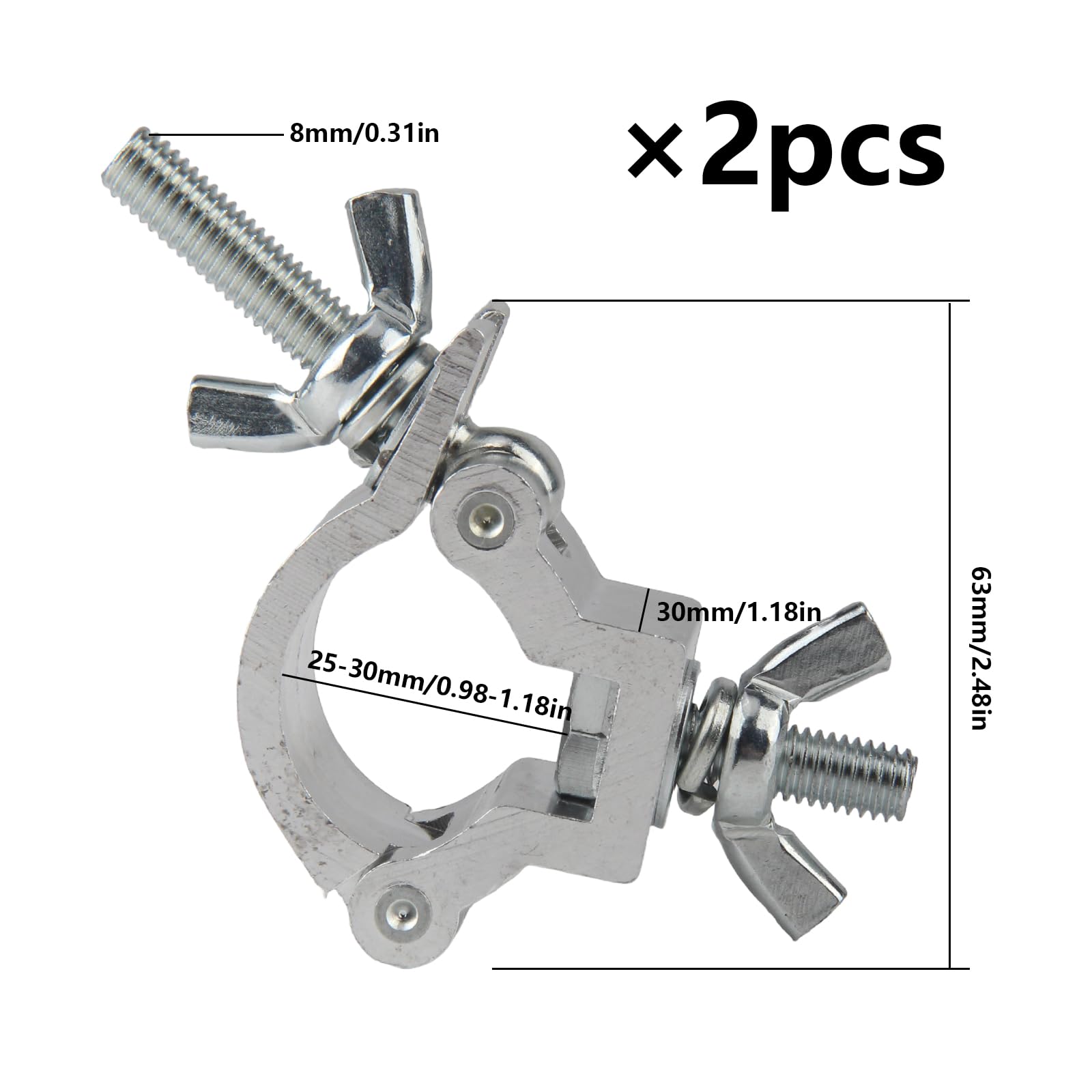 2 sztuki trawersów klamry aluminiowe mocowanie światła sceny zacisk O Clamp | Oświetlenie sceniczne 25-30 mm, zacisk hakowy, nośność 35 kg, do ruchomych świateł scenicznych, reflektorów, ruchomych głowic