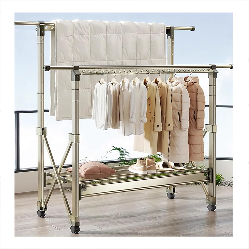 Faltbarer Wäscheständer, Aluminiumlegierung, bodenstehend, geeignet für den Innen- und Außenbereich, ideal für Balkon, Schlafzimmer und Terrasse