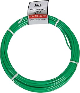 Koch A43054 1 x 7 Pre-cut Vinyl Coated Galvanized Wire Rope Cable 1/16-.14-Inches by 50-Feet, Coil, Green