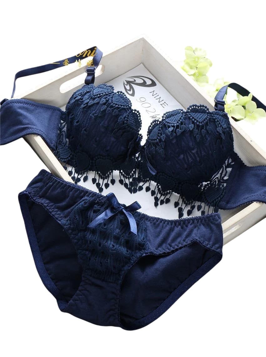 Women's Cotton Blend Self Design Padded Bra and Panty Set | Comfortable Innerwear for Women (Pack of 1)-image-7