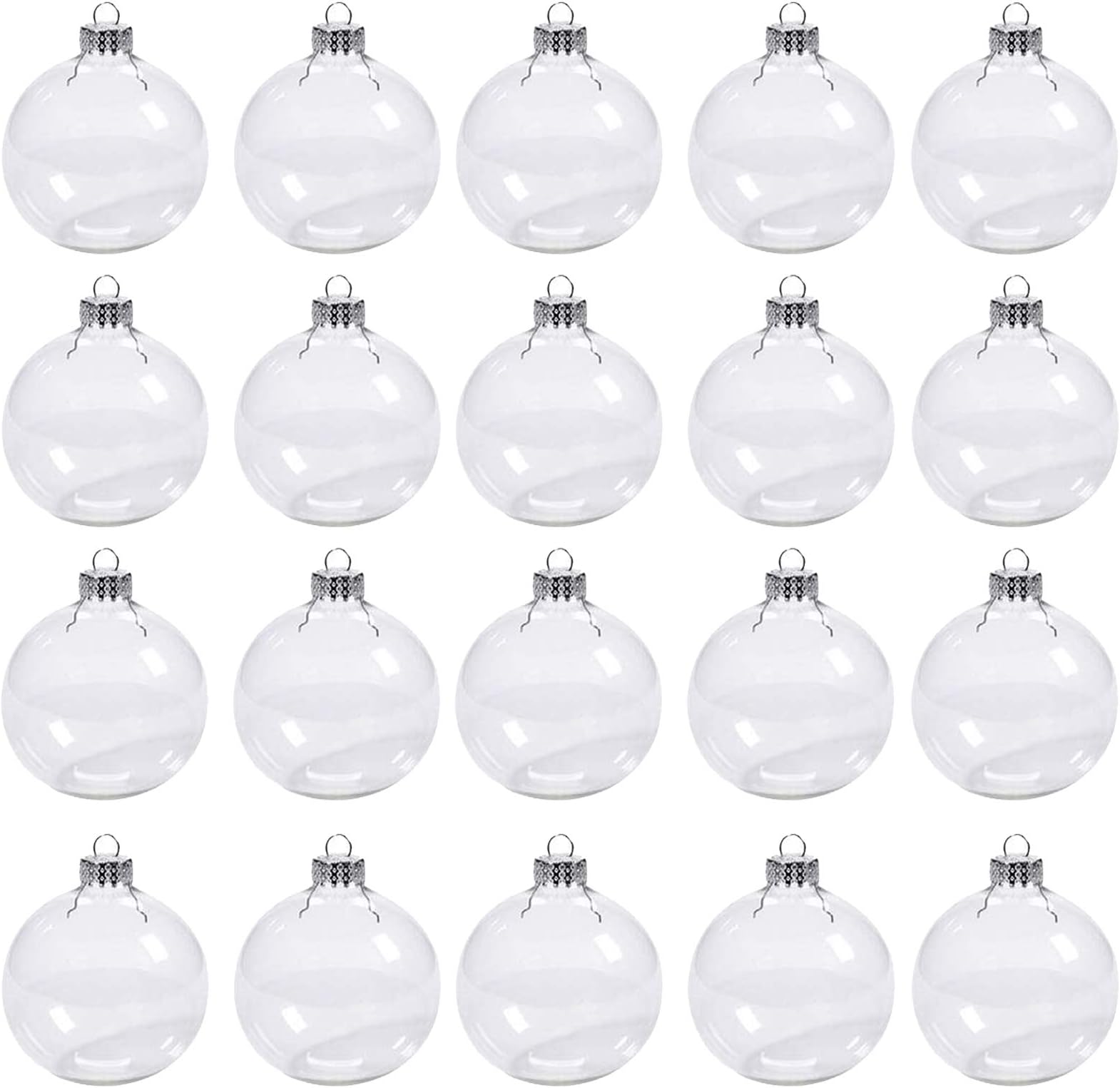 20pcs 60mm/2.4'' DIY Fillable Clear Plastic Ornament Balls,with A Silver Rope and Removable Metal Cap,Clear Christmas Ornaments Balls Perfect for Christmas Trees,Party,XMasDecor