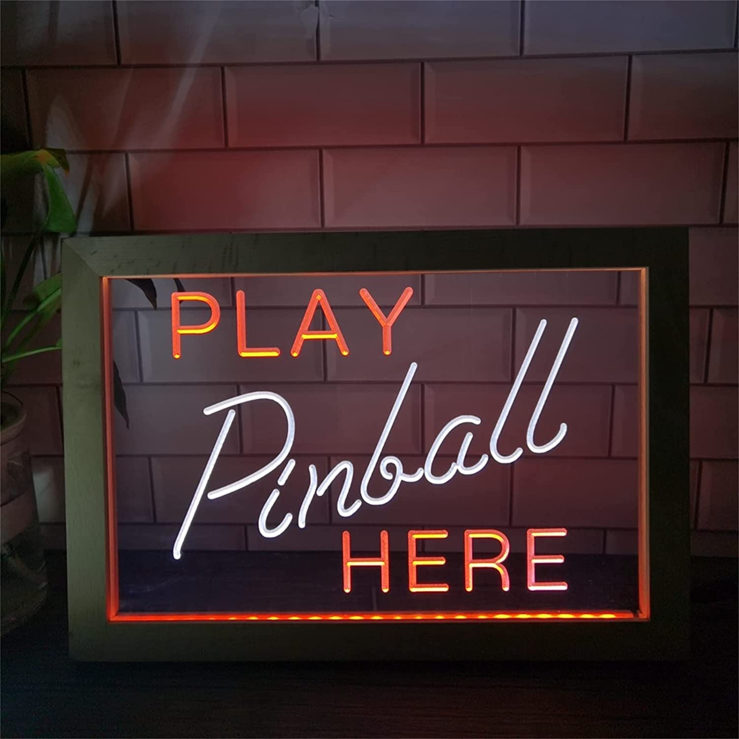 Néon LED Pinball Room idée cadeau originale avec cadre en bois USB