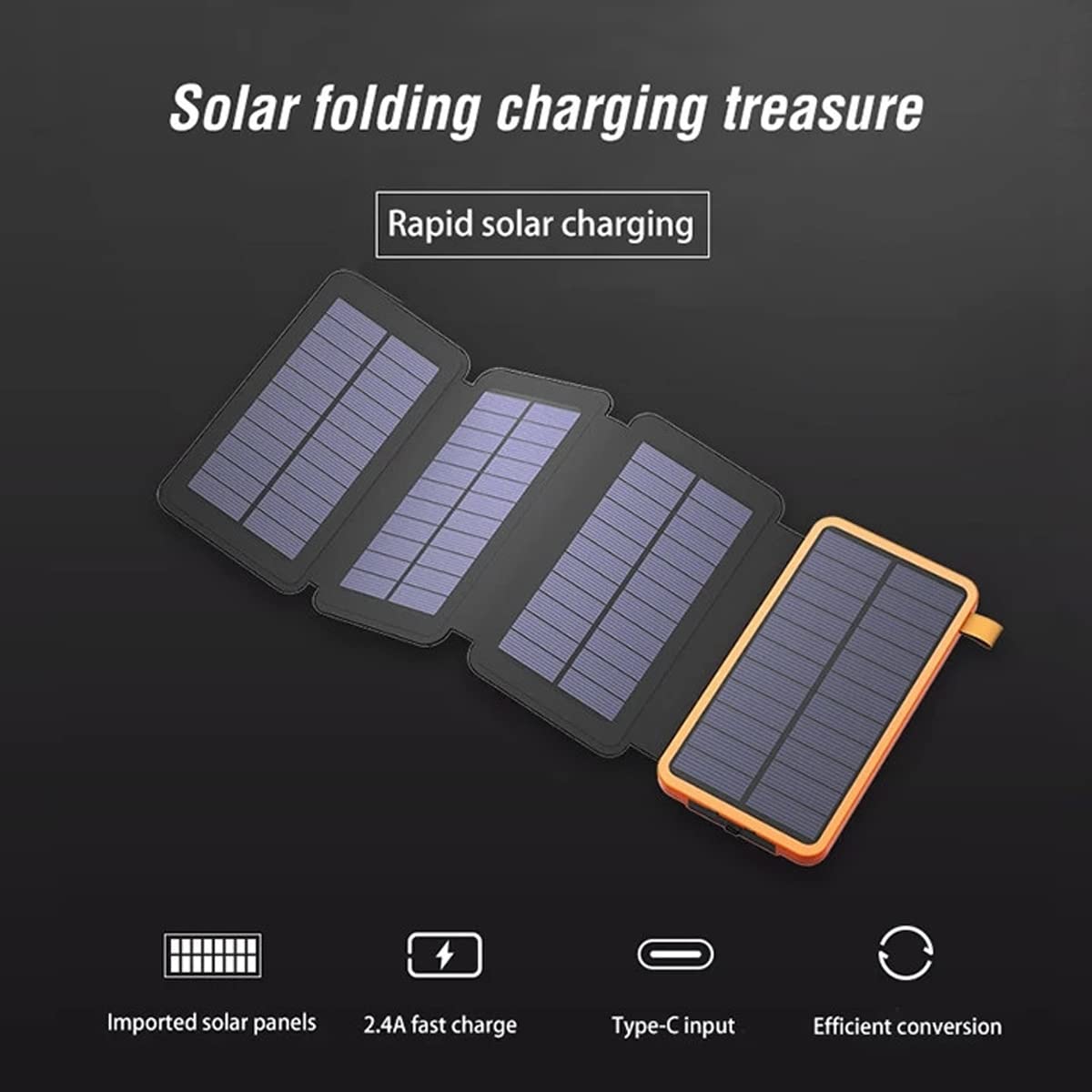 Przenośny składany bank energii słonecznej, ładowarka słoneczna z wyjściem USB 5V 2A, panel słoneczny z 4 panelami słonecznymi i latarką LED do smartfonów, tabletów i na zewnątrz