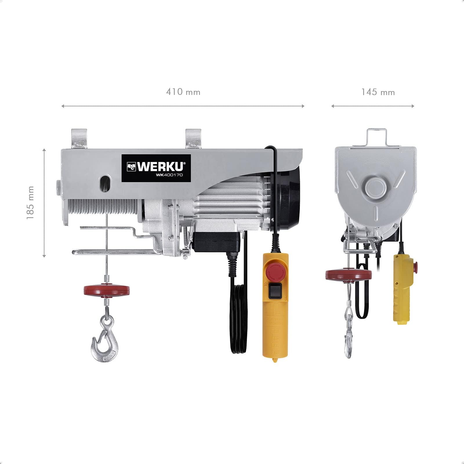 Werku WK400170, Polipasto Cable, Calidad Profesional, Carga 400 kg, Potencia 750 W, Protección IP54, Altura 22 M