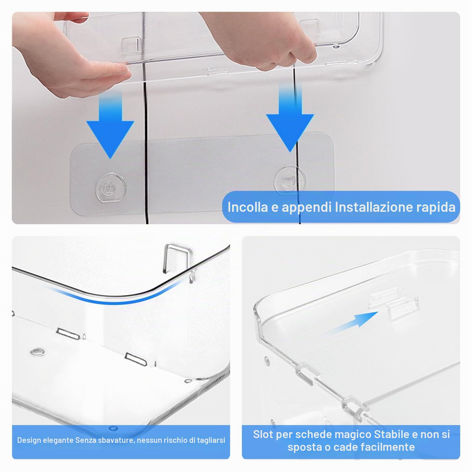 Diesisa 2 Pezzi Mensola Doccia Senza Foratura, Mensole Bagno a Parete, Porta Oggetti Doccia Adesive, Organizer Doccia Asciugatura Rapida, Porta Bagnoschiuma da Doccia per Bagno (Lungo-Trasparente)