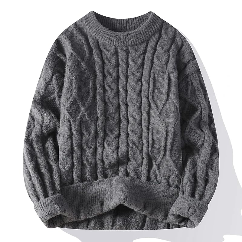 Autumn Winter Solid Color Loose Warm Knit Sweater Men O-Neck Casual Knitted Pullovers Mens Sweaters2