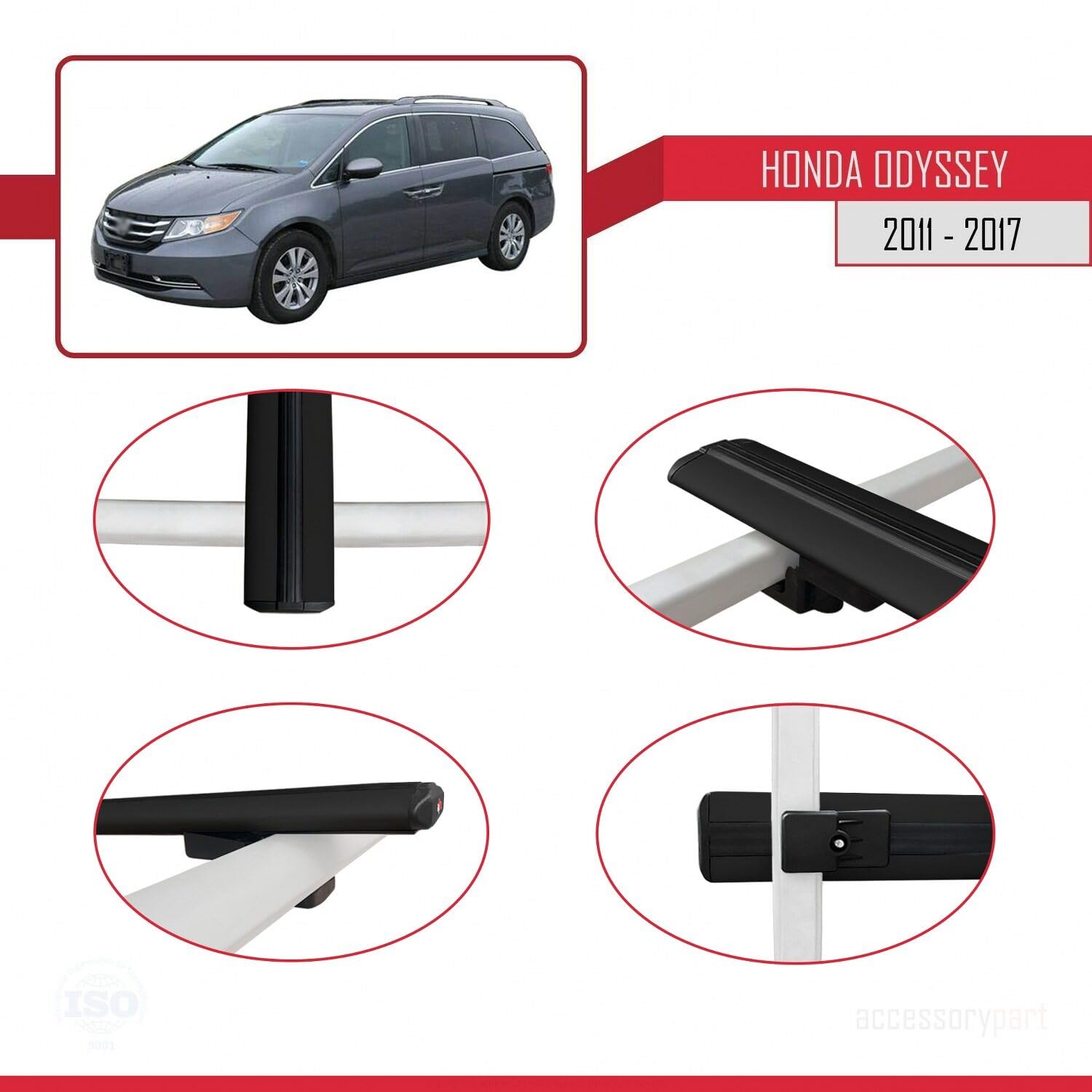 Kompatybilny z Honda Odyssey 2011-2017 BASIC Model Aluminiowy bagażnik dachowy 3 poprzeczki, czarne