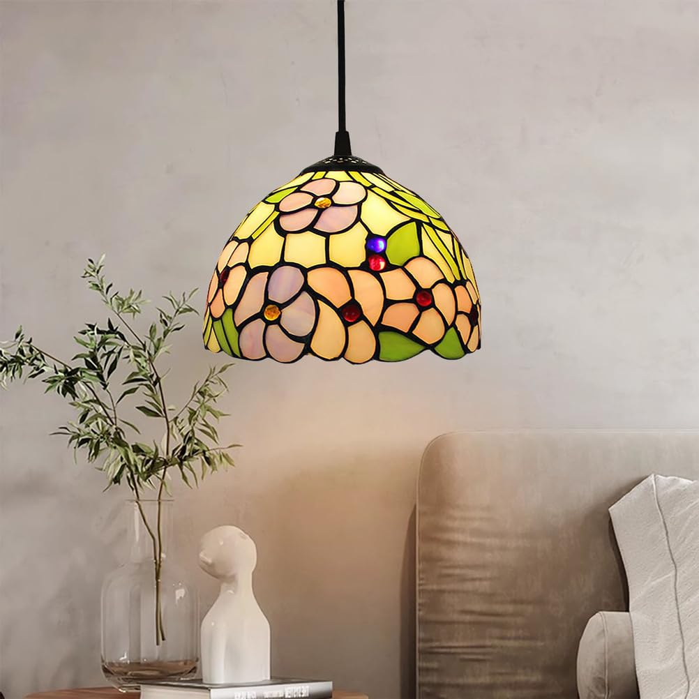 8 Pollici Viola Rosa Fiore colorato Solo Paralume, Bianco Verde Foglia Vetro Paralume per lampadario Lampada da Tavolo Lampada da Parete