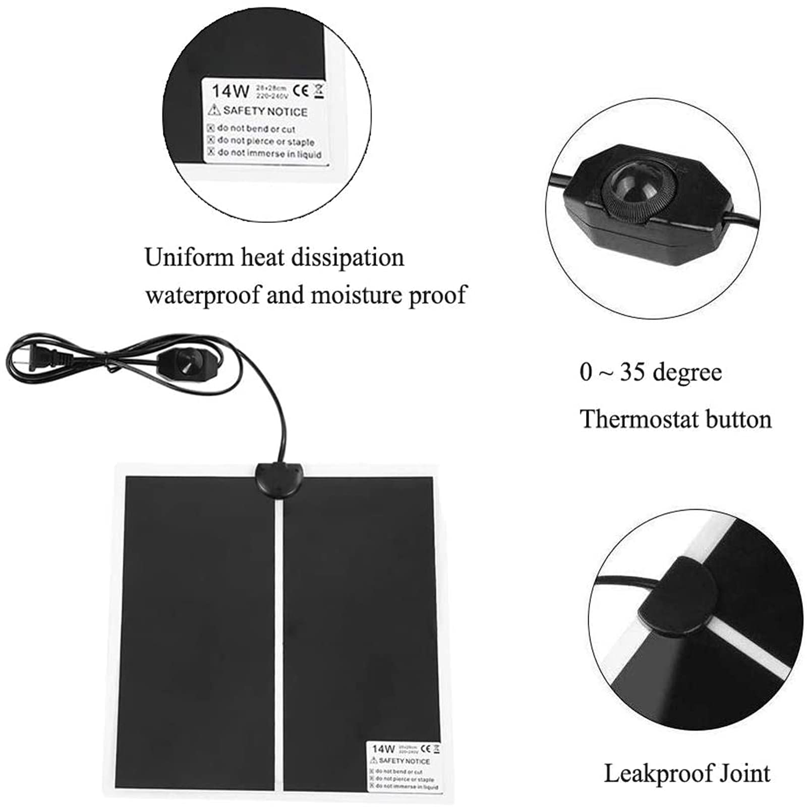 Almohadilla Térmica para Reptiles, Calentador de Terrario de Tanque a Prueba de Agua con Control de Temperatura, Alfombrilla Térmica Ajustable para Reptiles