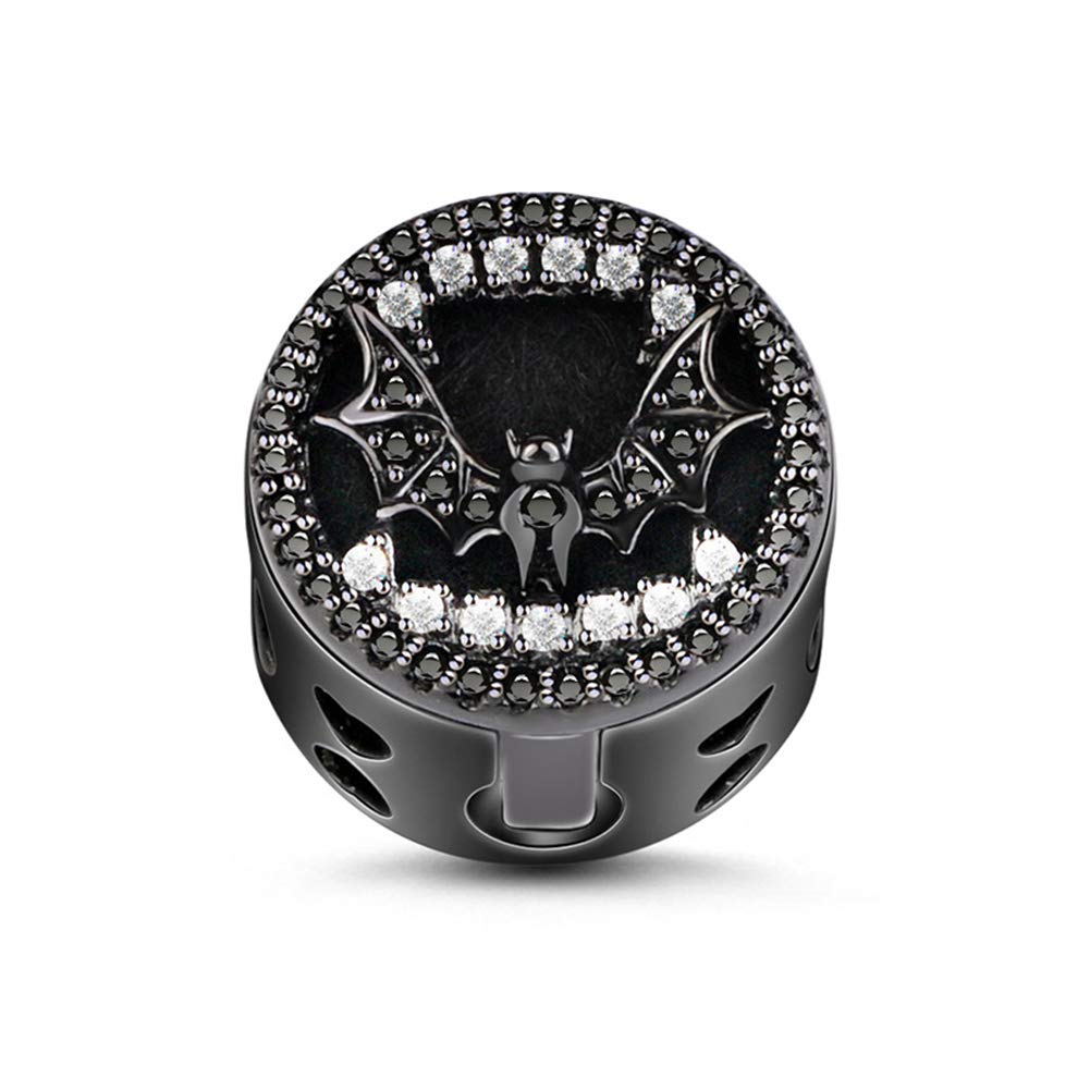 GNOCE Black Bat Bead Charm S925 Sterling Silver Essential Oil Diffuser Dancing With Danger Dangle Charm fit for Bracelet/Necklace Jewelry Gift For Wife Girlfriend Christmas New Year
