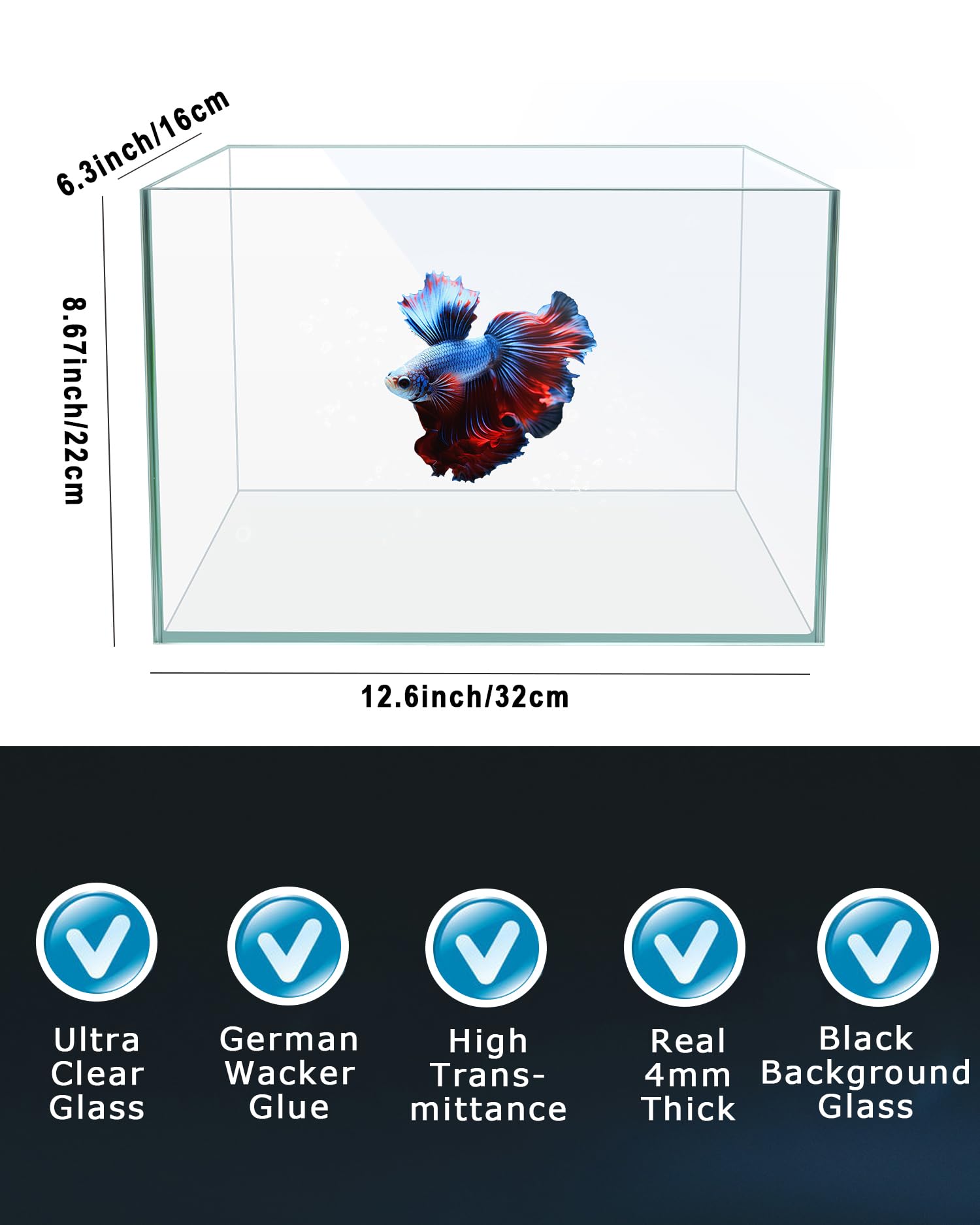 Acquario in vetro bianco IP134 da 3 galloni con downlight