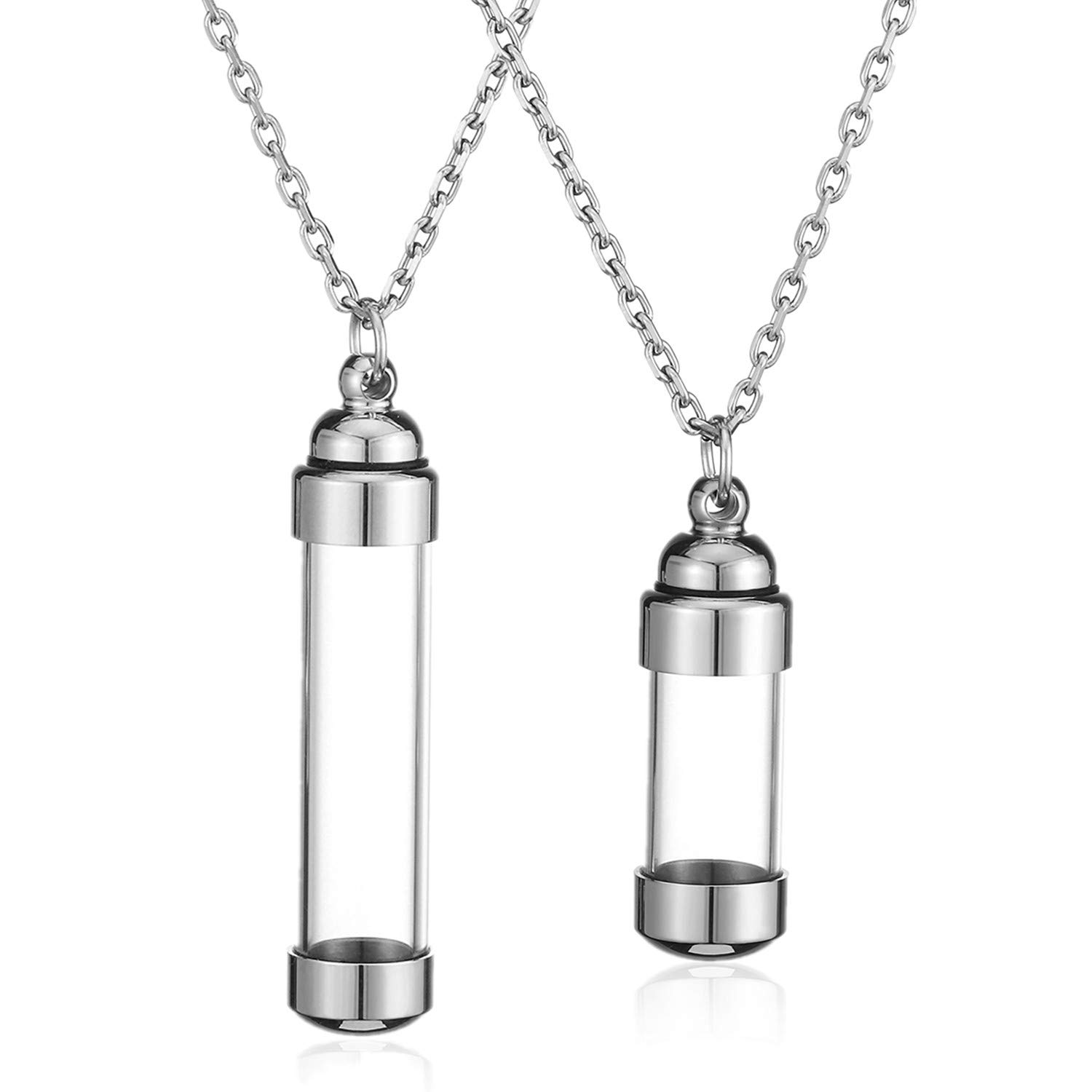 JSDDE Schmuck 2er Memorial Anhänger Halskette Set Paar Kette Urne Anhänger zum öffnen Locket Anhänger Gedank Asche Haare Blume Anhänger mit 24 Zoll Kette