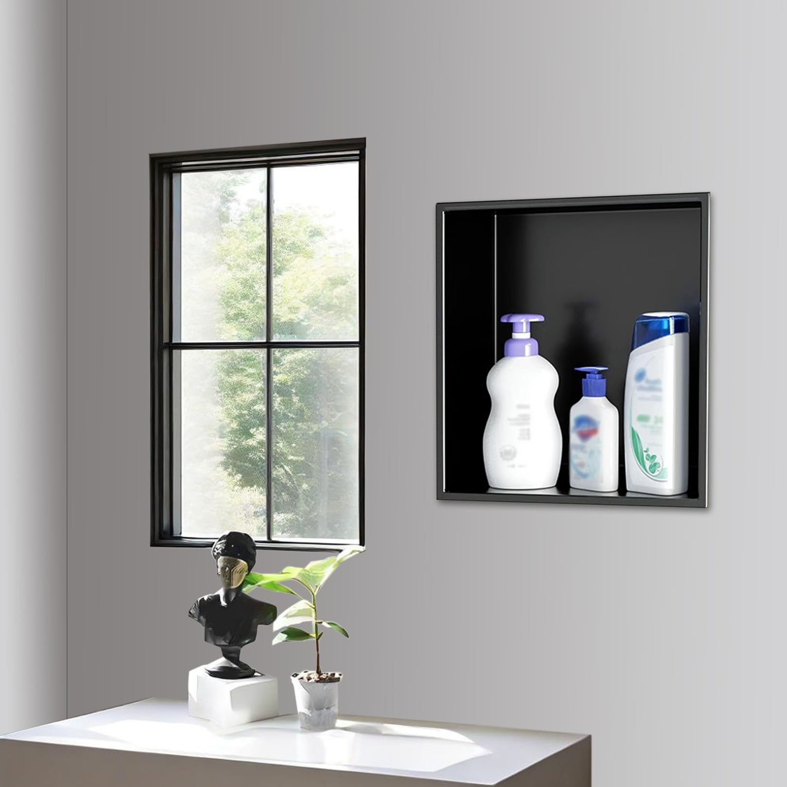 Estante de pared de ducha de acero inoxidable – Solución de almacenamiento empotrada de 1/2/3/4 niveles para baño y sala de estar, elegante nizer para duchas y espacios