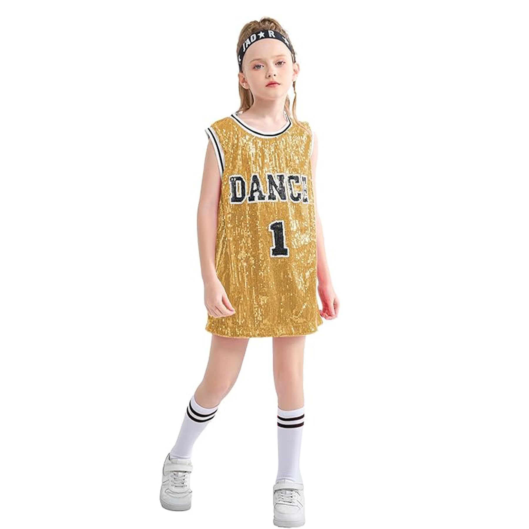 LOLANTA Costume de Danse à Paillettes pour Filles, Vêtements de Danse Hip Hop Jazz, Robe sans Manches à Paillettes Robe Débardeur