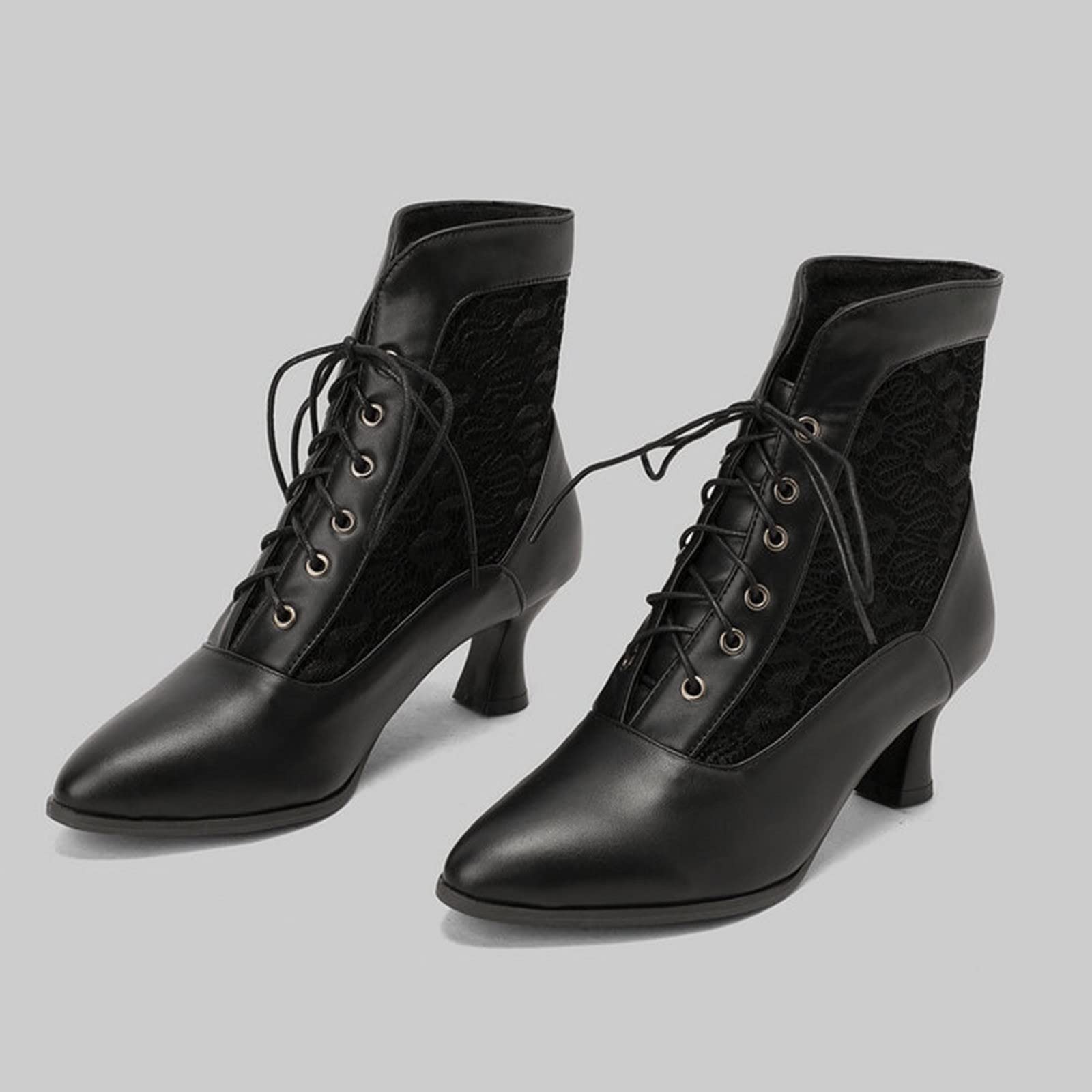 Botines de Mujer de otoño e Invierno con Encaje Elegante, Punta Hueca, cómoda, Cordones Frontales, Estilo Femenino y Moderno, Ideales para Diario y Ocasiones Especiales_2